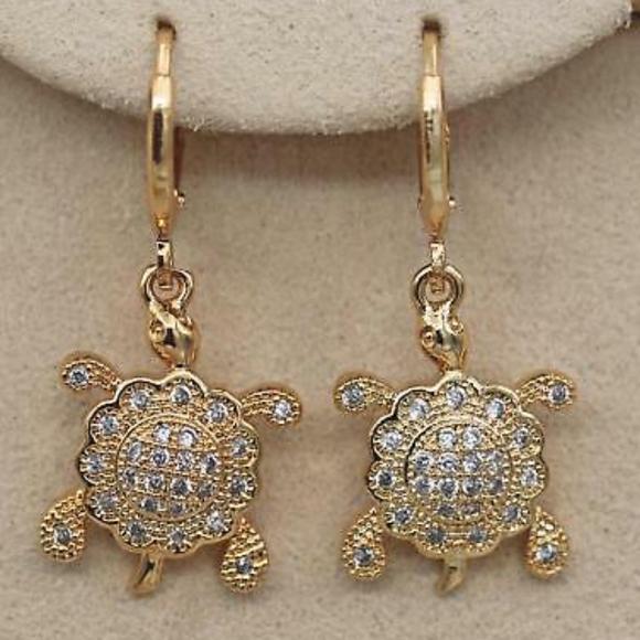 18kt Gold Filled Topaz Turtle Drop Earrings - Picture 3 of 3